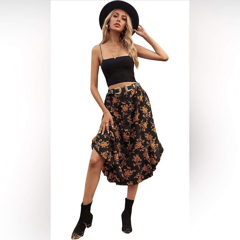 Black Floral Skirt